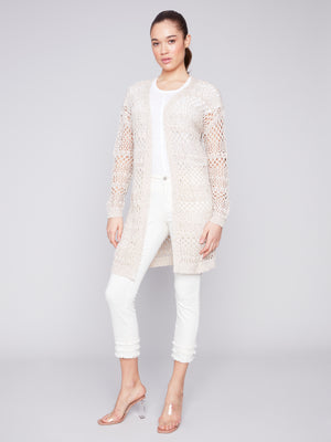 Charlie B Spring/Summer 2024-C2642-879B-Crochet Cardigan-Beige - The Coach Pyramids