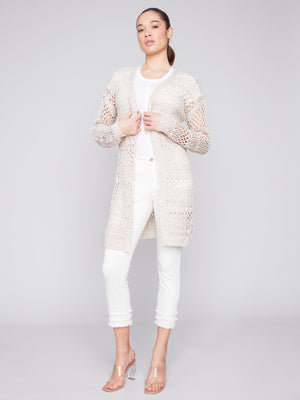 Charlie B Spring/Summer 2024-C2642-879B-Crochet Cardigan-Beige - The Coach Pyramids