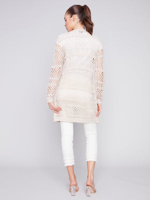 Charlie B Spring/Summer 2024-C2642-879B-Crochet Cardigan-Beige - The Coach Pyramids