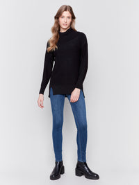 Charlie B Fall 2024-C2659-001-Long Cowl Neck Tunic Sweater-Black - The Coach Pyramids