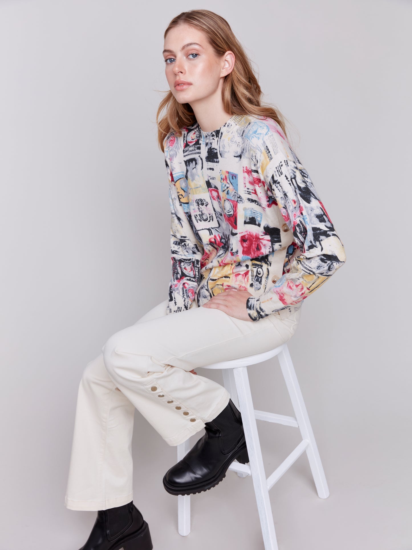 Charlie B Fall 2024-C2668P-P684-Sweater W/Side Button-Cartoon - The Coach Pyramids