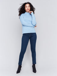 Charlie B Fall 2024-C2681-656-Reversible Jacquard Mock Neck Sweater-H-Frost - The Coach Pyramids
