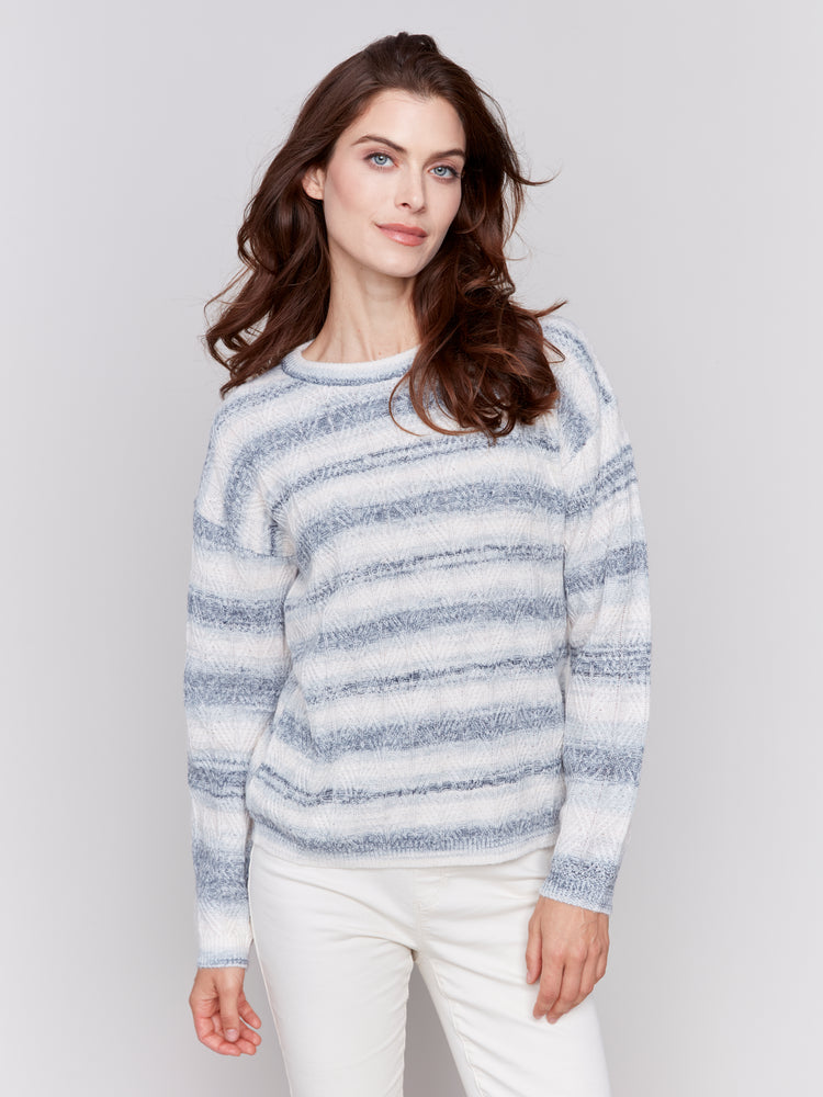 Charlie B Fall 2024-C2682-P392-Space Dye Stripes Sweater-Coastal