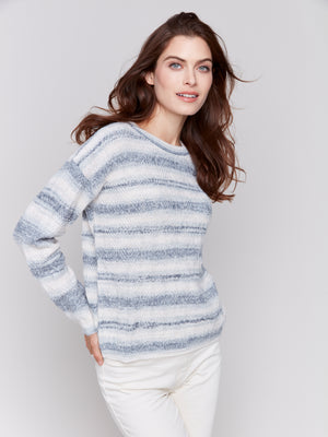 Charlie B Fall 2024-C2682-P392-Space Dye Stripes Sweater-Coastal