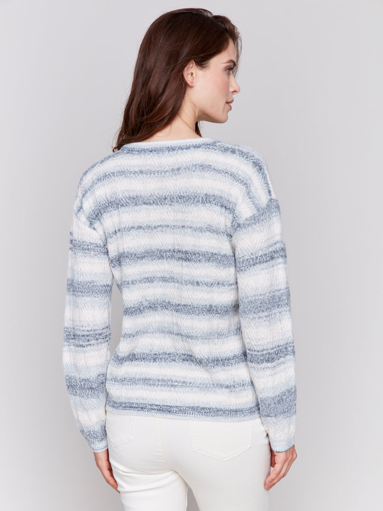 Charlie B Fall 2024-C2682-P392-Space Dye Stripes Sweater-Coastal