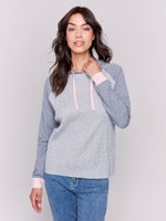 Charlie B Fall 2024-C2683-008-Two Tone Hoodie Sweater-H-Grey