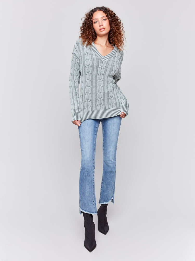 Charlie B Fall 2024-C2691-531-Cold Dye Sweater-Spruce