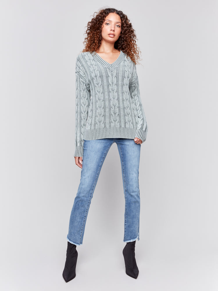 Charlie B Fall 2024-C2691-531-Cold Dye Sweater-Spruce