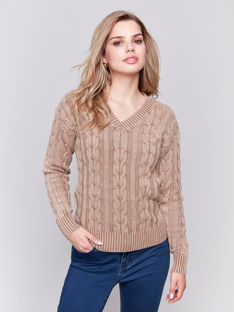 Charlie B Fall 2024-C2691-610-Cold Dye Sweater-Truffle