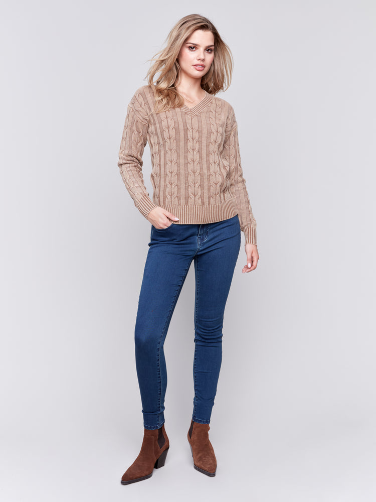 Charlie B Fall 2024-C2691-610-Cold Dye Sweater-Truffle