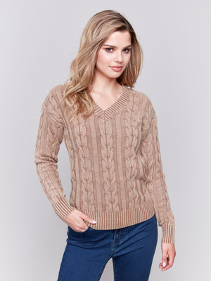 Charlie B Fall 2024-C2691-610-Cold Dye Sweater-Truffle