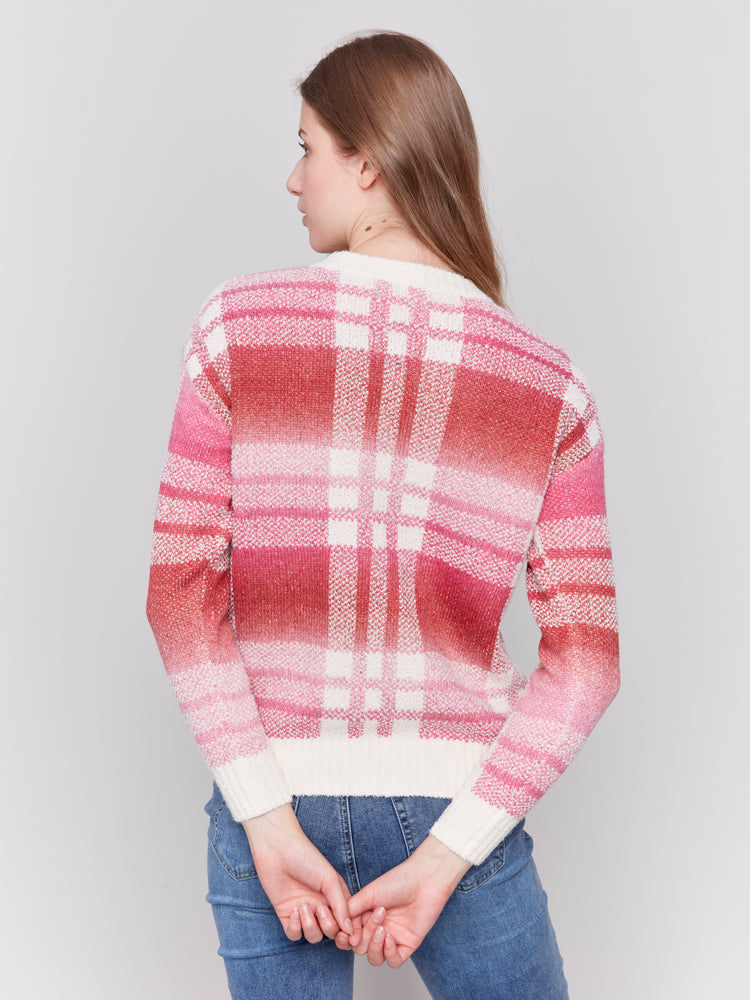 Charlie B Fall 2024-C2709-P017-Plaid Space Dye Sweater-Magenta