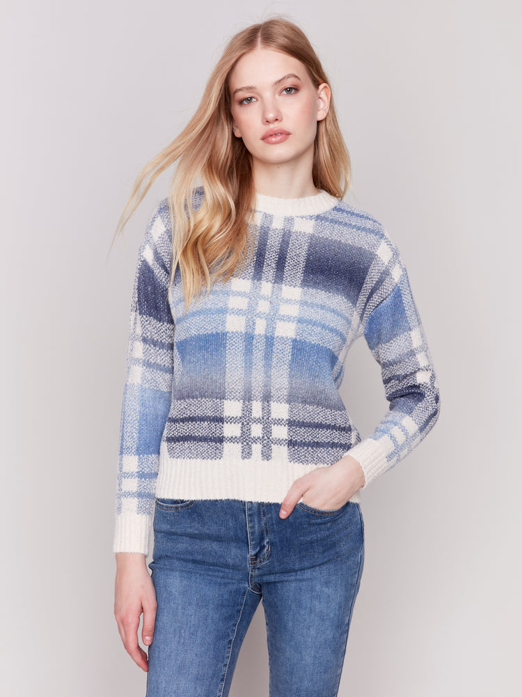 Charlie B Fall 2024-C2709-P655-Plaid Space Dye Sweater-Frost