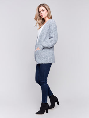 Charlie B Fall 2024-C2747-008-Boucle Knit Long Cardigan-H-Grey