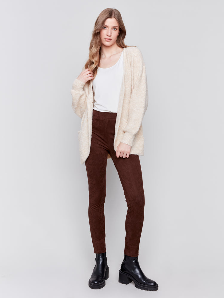 Charlie B Fall 2024-C2747-537-Boucle Knit Long Cardigan-H-Beige