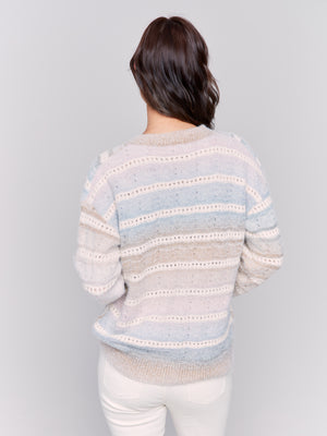 Charlie B Fall 2024-C2756-P655-Ombre Chevron Knit Sweater-Frost