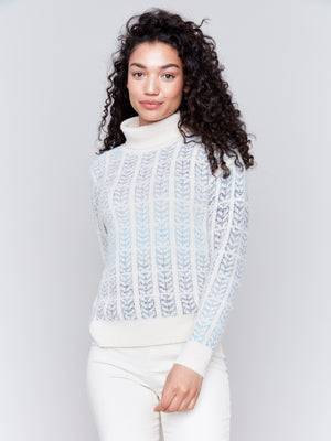 Charlie B Fall 2024-C2759-P655-Ombre Jacquard Turtle Neck Sweater-Frost