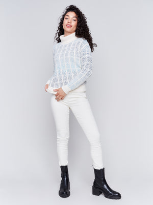 Charlie B Fall 2024-C2759-P655-Ombre Jacquard Turtle Neck Sweater-Frost