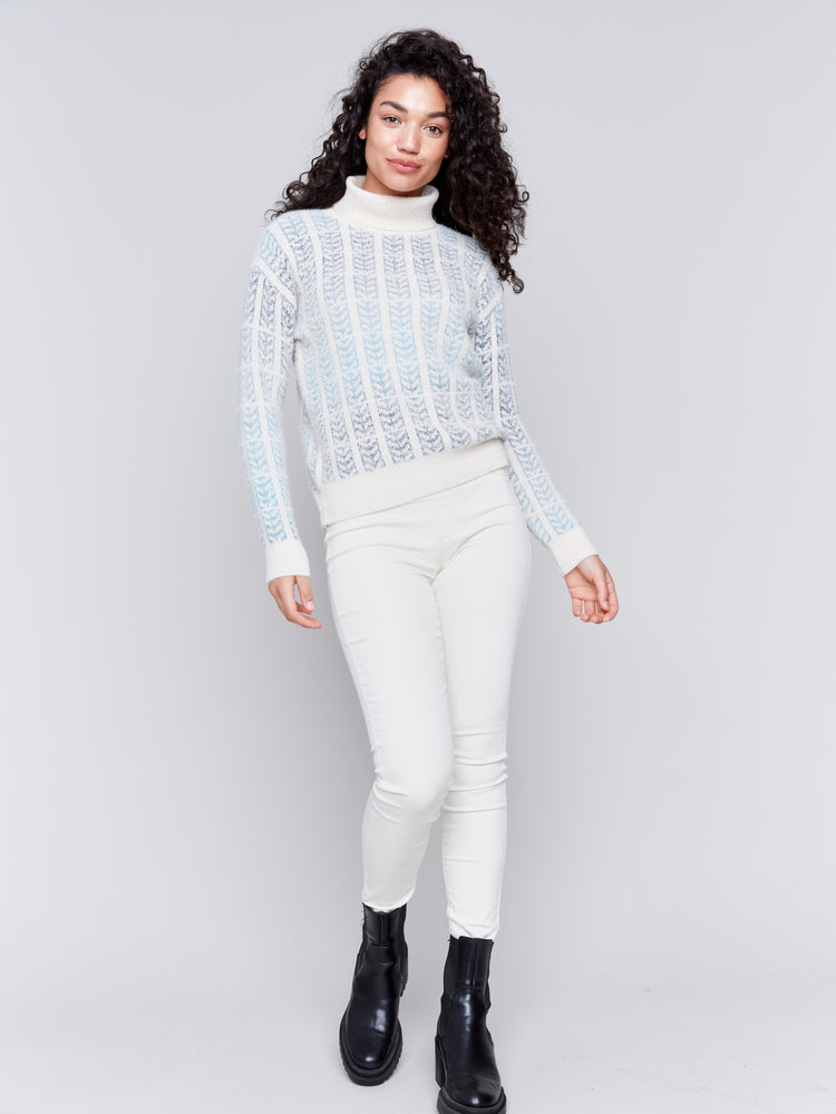 Charlie B Fall 2024-C2759-P655-Ombre Jacquard Turtle Neck Sweater-Frost