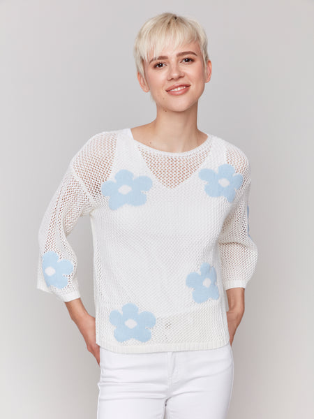 Charlie B Spring/Summer 2025-C2793-114C-Jacquard Sweater-White – The ...