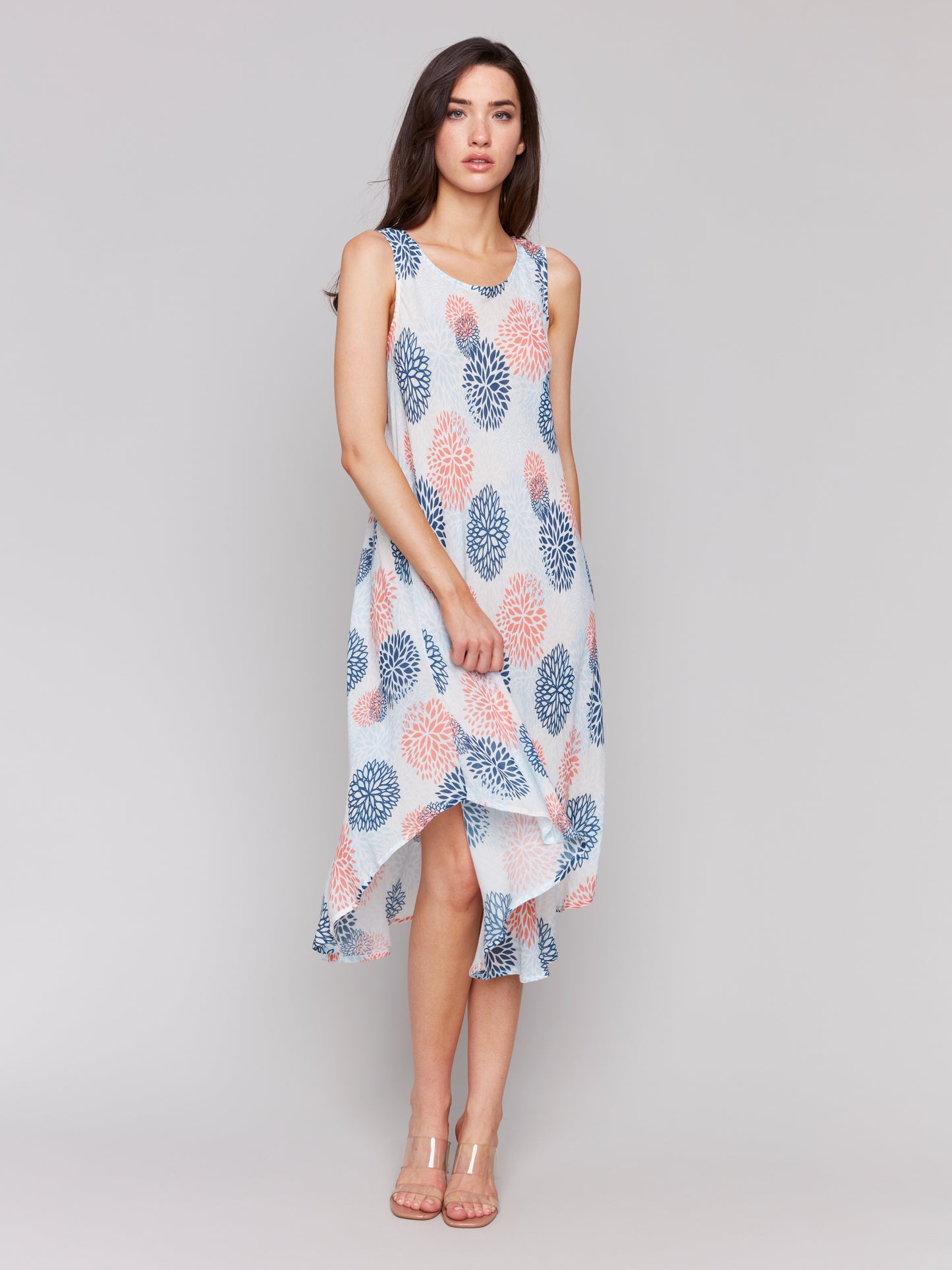 Charlie B Spring/Summer 2025-C3147RR-P847-Printed Sleeveless Flare Rayon Dress-Jasmine - The Coach Pyramids