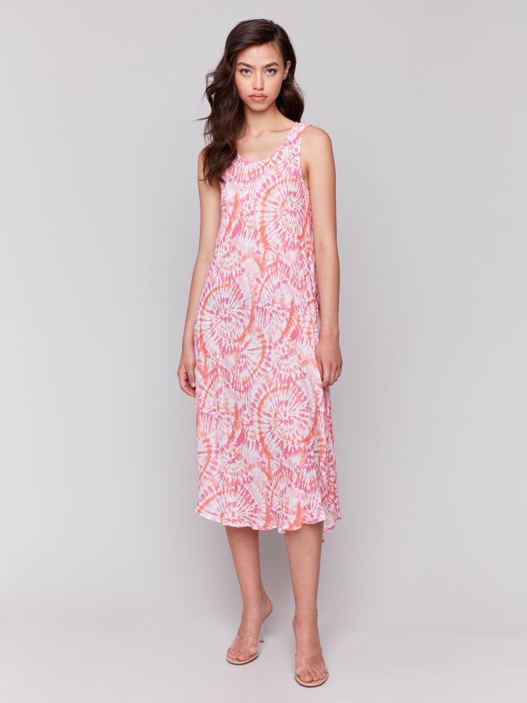 Charlie B Spring/Summer 2025-C3147TX-514B-Printed Sleeveless Rayon Dress-Papaya