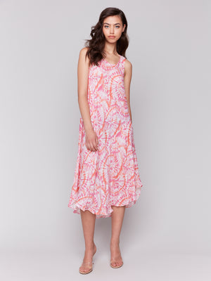 Charlie B Spring/Summer 2025-C3147TX-514B-Printed Sleeveless Rayon Dress-Papaya