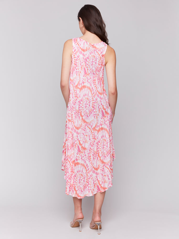 Charlie B Spring/Summer 2025-C3147TX-514B-Printed Sleeveless Rayon Dress-Papaya