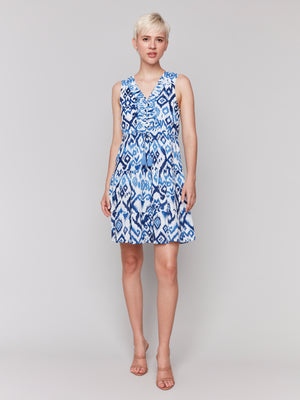 Charlie B Spring/Summer 2025-C3177RP-802B-Printed Sleeveless Ruffled Dress-Ikat