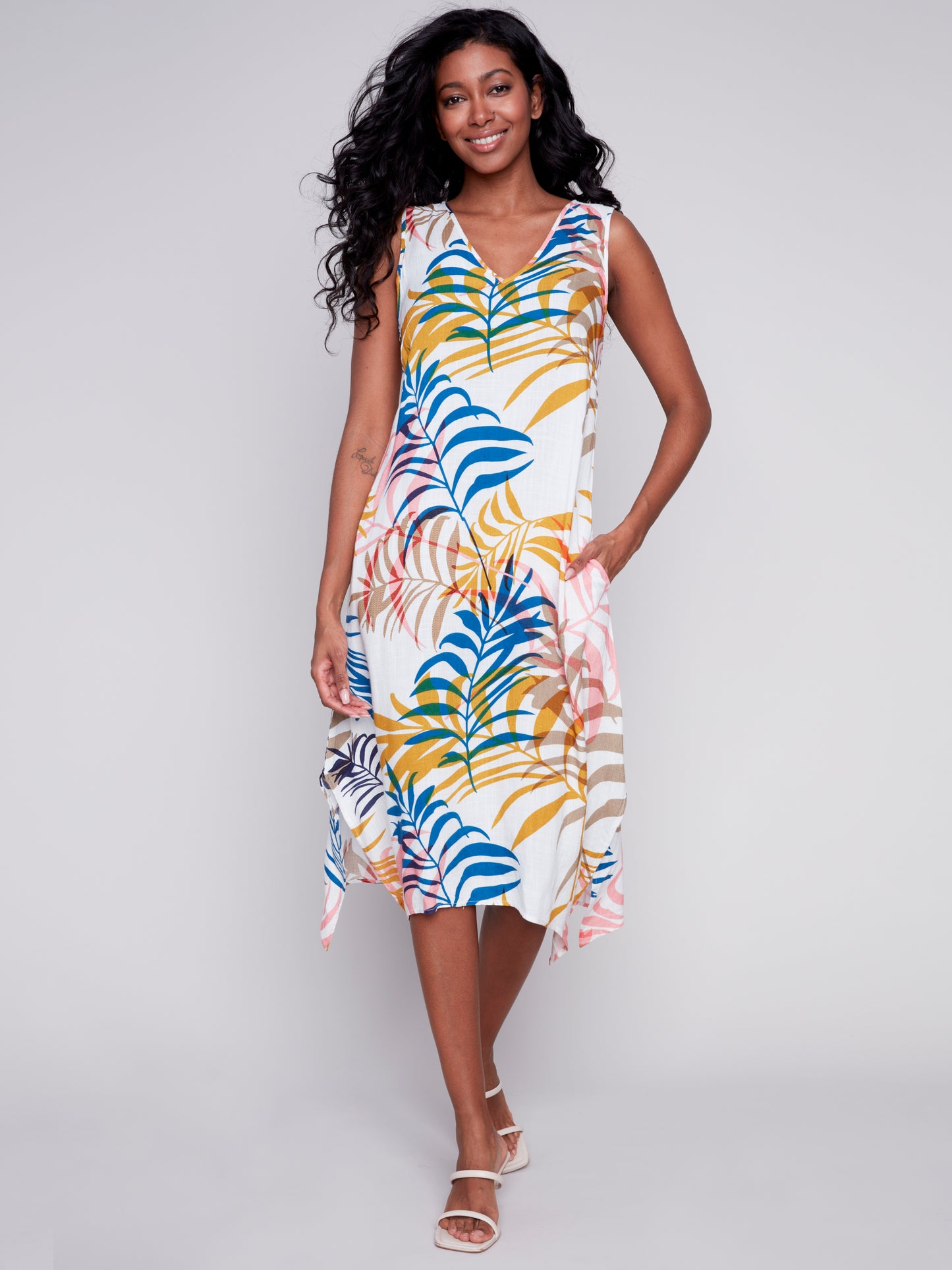Charlie B Spring/Summer 2024-C3179-880B-Printed Midi Dress-Leaf - The Coach Pyramids