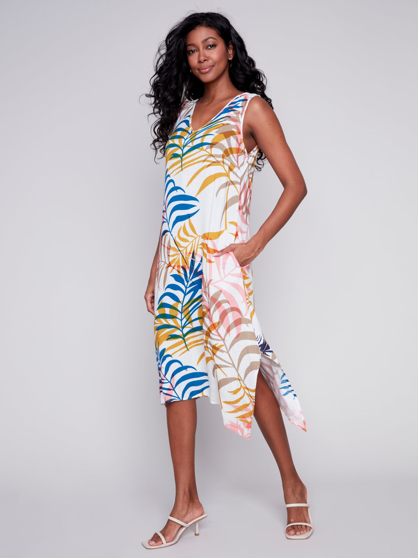 Charlie B Spring/Summer 2024-C3179-880B-Printed Midi Dress-Leaf - The Coach Pyramids