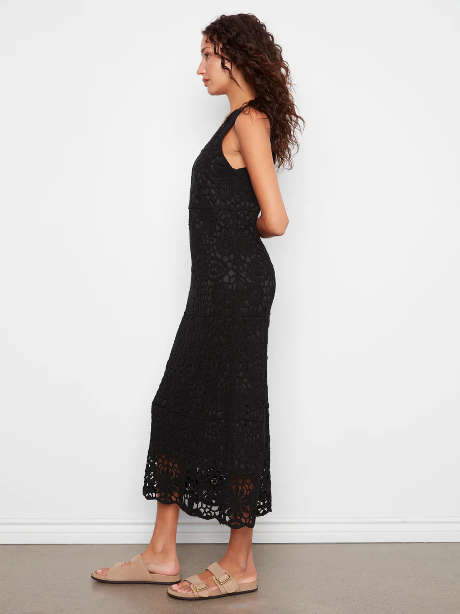 Charlie B-C3203B-001-Sleeveless V Neck Lined Crochet Dress-Black - The Coach Pyramids
