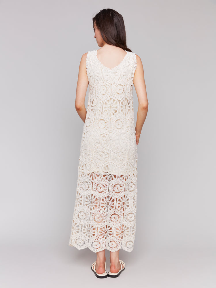 Charlie B Spring/Summer 2025-C3203-100-Crochet Sleeveless Maxi Dress-Natural