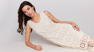 Charlie B Spring/Summer 2025-C3203-100-Crochet Sleeveless Maxi Dress-Natural