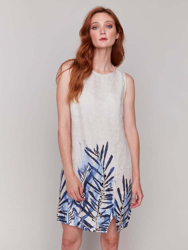 Charlie B Spring/Summer 2025-C3204B-P463-Printed Sleeveless Crew Neck Dress-Palm