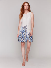 Charlie B Spring/Summer 2025-C3204B-P463-Printed Sleeveless Crew Neck Dress-Palm - The Coach Pyramids