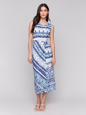 Charlie B Spring/Summer 2025-C3206-251B-Sleeveless Round Neck Dress W/Faux Knot Detail-Lake Tahoe