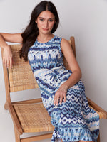 Charlie B Spring/Summer 2025-C3206-251B-Sleeveless Round Neck Dress W/Faux Knot Detail-Lake Tahoe