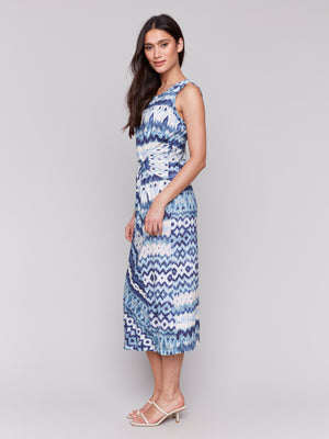 Charlie B Spring/Summer 2025-C3206-251B-Sleeveless Round Neck Dress W/Faux Knot Detail-Lake Tahoe