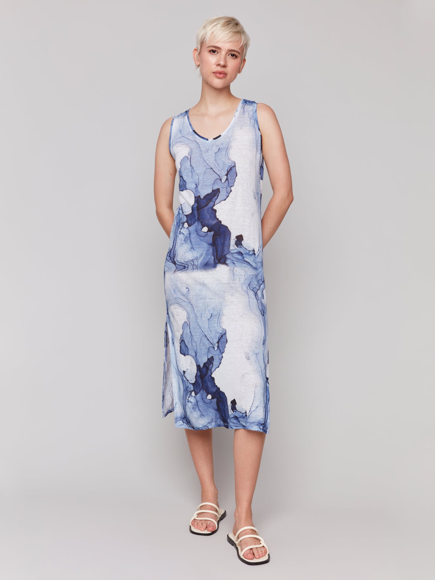 Charlie B Spring/Summer 2025-C3213D-258C-Printed Sleeveless Dress-Ink - The Coach Pyramids