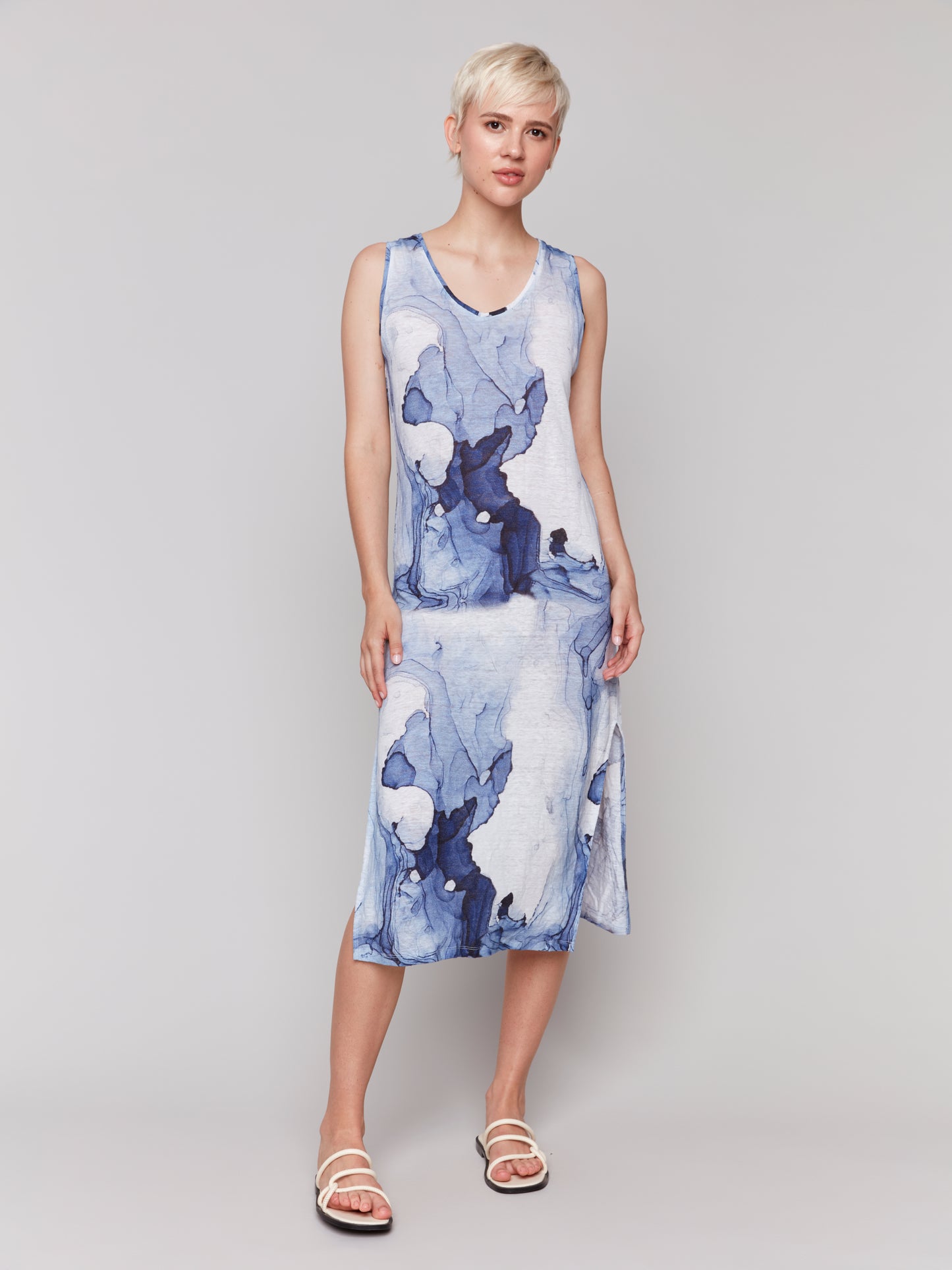 Charlie B Spring/Summer 2025-C3213D-258C-Printed Sleeveless Dress-Ink - The Coach Pyramids