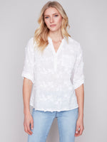 Charlie B Spring/Summer 2024-C4188RR-887B-Embroidery Blouse-White - The Coach Pyramids