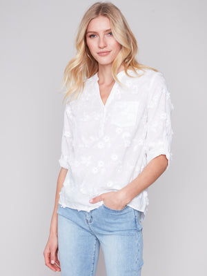 Charlie B Spring/Summer 2024-C4188RR-887B-Embroidery Blouse-White - The Coach Pyramids