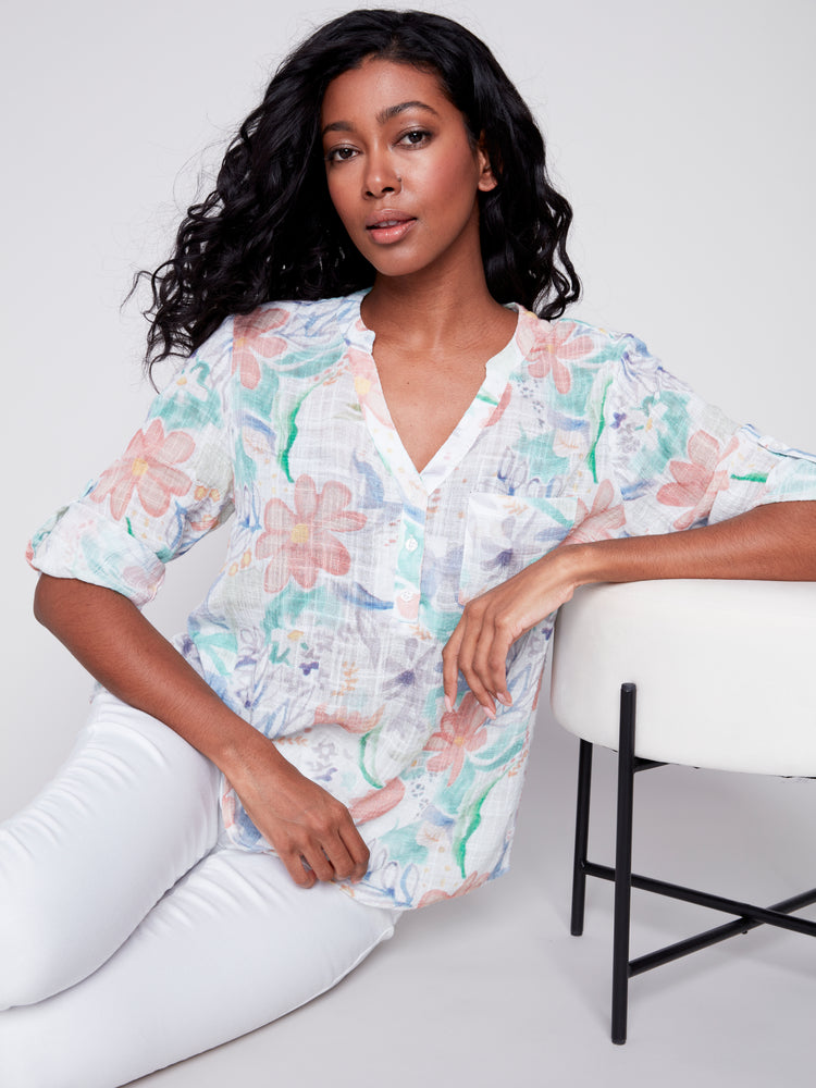 Charlie B Spring/Summer 2024-C4188YD-274C-Printed Blouse-Lotus - The Coach Pyramids