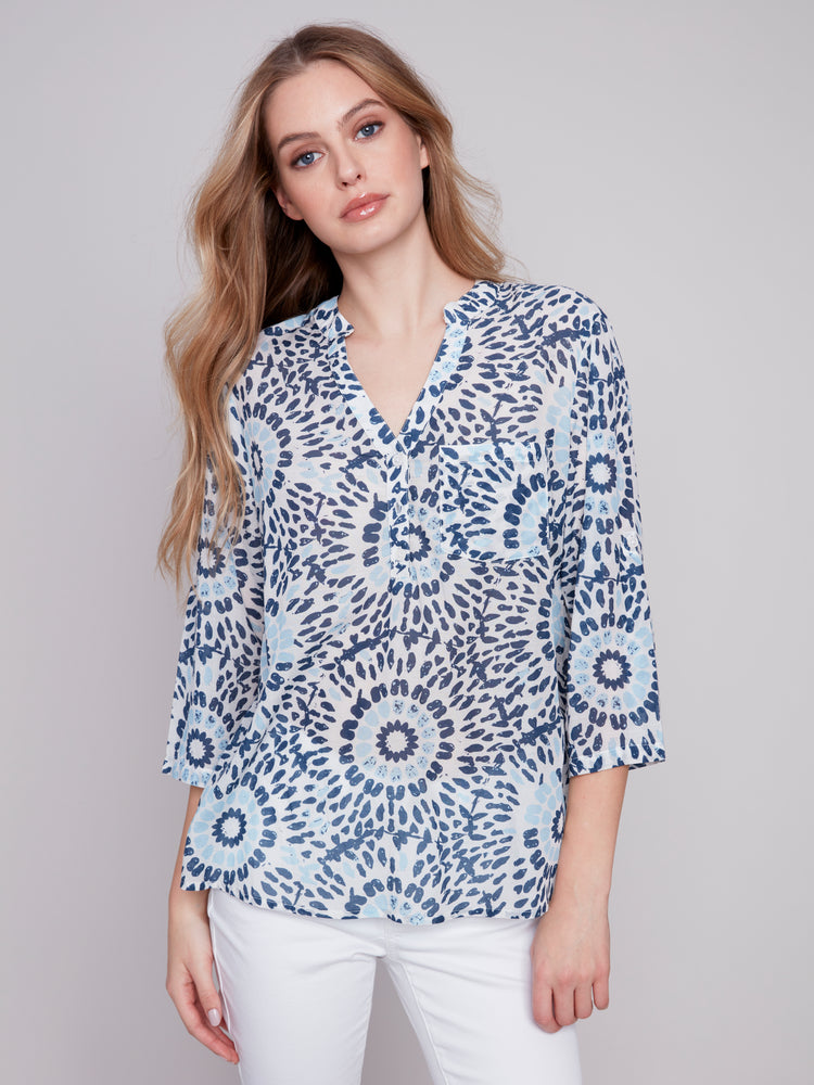 Charlie B Spring/Summer 2024-C4188-884B-Printed Rayon Blouse -Sahara - The Coach Pyramids