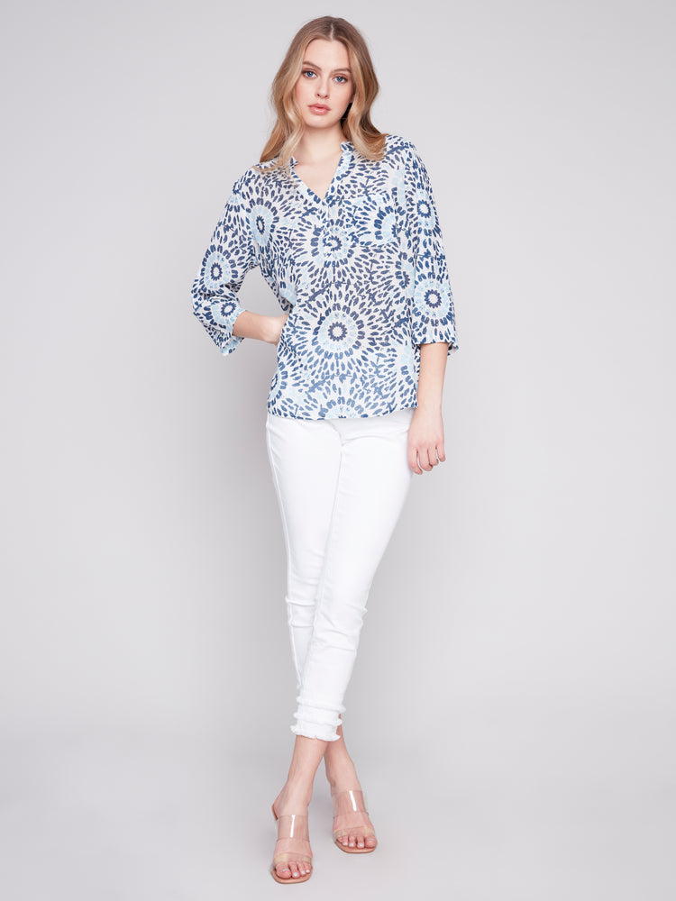 Charlie B Spring/Summer 2024-C4188-884B-Printed Rayon Blouse -Sahara - The Coach Pyramids