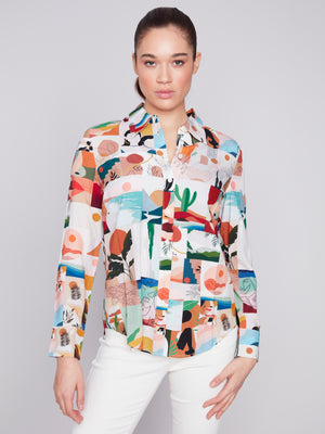 Charlie B Spring/Summer 2024 -C4252-634A-Long Sleeve Shirt-Story - The Coach Pyramids