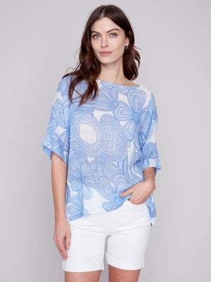 Charlie B Spring/Summer 2024-C4296Y-274C-Printed Blouse-Blue - The Coach Pyramids