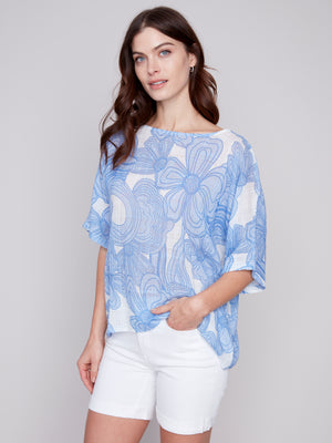 Charlie B Spring/Summer 2024-C4296Y-274C-Printed Blouse-Blue - The Coach Pyramids