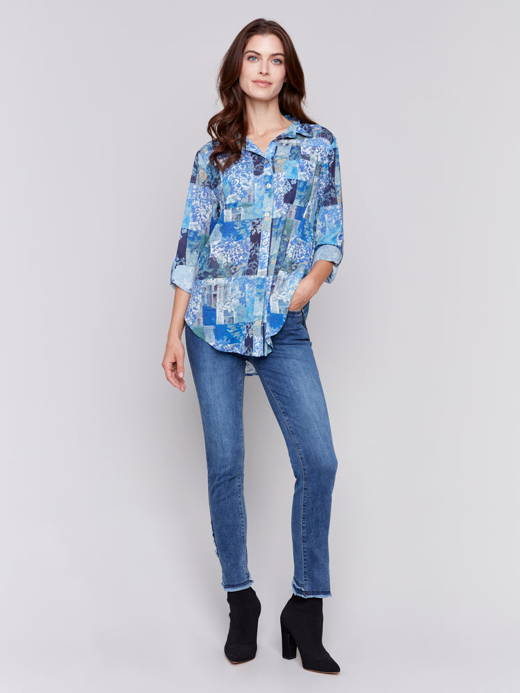 Charlie B Fall 2024-C4308XP-P816-Button Front Blouse-Eden